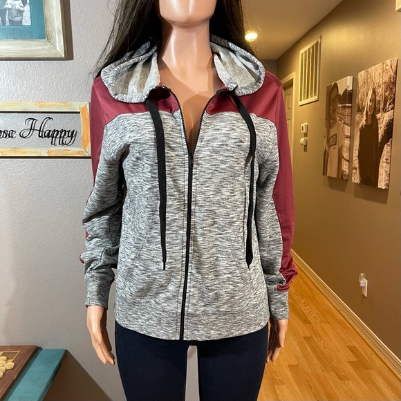 Rue21 Jackets & Blazers - Gray maroon black zip front hooded jacket